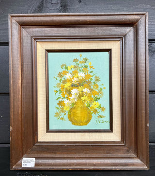 Framed Art - White & Yellow Flowers on Aqua Backgroud-FIRM