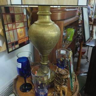 Brass lamp & stained glass shade AS IS some cracked glass