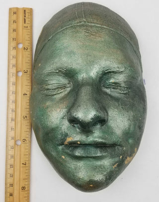 Art Deco Plaster Sculpture of Female Face Signed Dated 1934 Life Casting Metallic Green