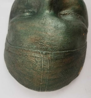 Art Deco Plaster Sculpture of Female Face Signed Dated 1934 Life Casting Metallic Green