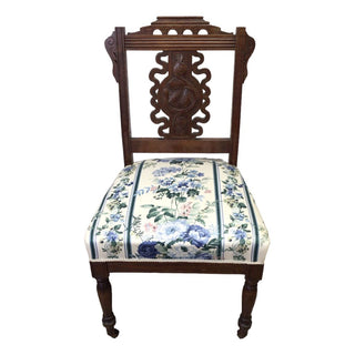 Eastlake Solid Wood Chair with Blue and Green Floral Pattern
