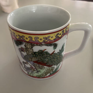 Hand painted peacock Chinese mug stamped