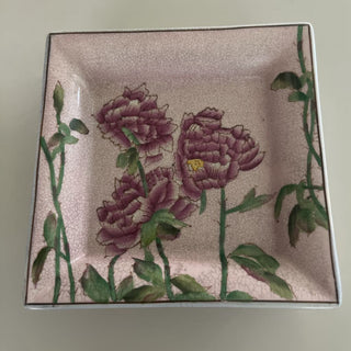 Vintage porcelain hand painted peony trinket dish