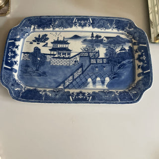 1940's Chinese porcelain blue willow serving tray 13x8.5 FIRM