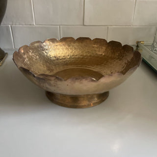 Vintage brass Hammered footed bowl