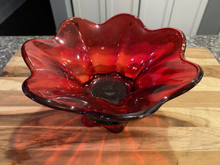 Ruby Red scalloped Glass Bowl, Green base