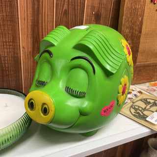 Rare 1971 Vinyl Green Floral Piggy Bank