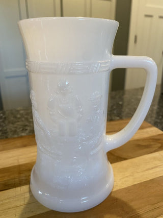 Federal Milk Glass Steins w/Tavern Scene, Set of 4