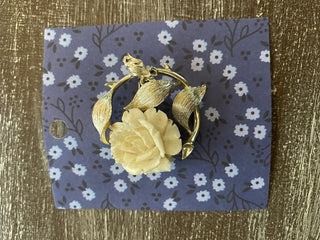 Broach White Rose on Gold