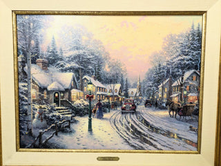 Thomas Kinkade Village Christmas Print in Gold Frame