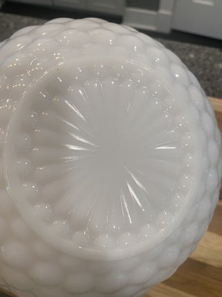 Anchor Hocking White Milk Glass Bubble Pattern Scalloped Bowl