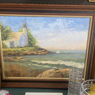 Original Oil seascape lighthouse dated 1969 29x23