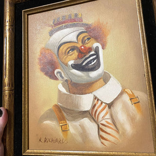 Vintage Clown Oil Painting Signed K. Richards Framed 13x10