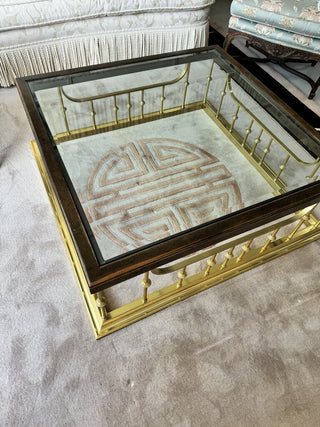 1960's Rare Erwin Lambeth Rare Square Oak Coffee Table with Brass Spindles