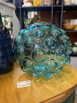 Blue Glass Hobnail Orb Vase