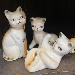 Porcelain Tiger Cat Figurines, Set of 3