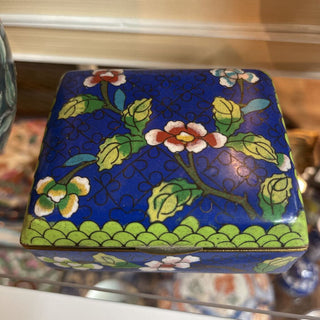 Antique cobalt & floral Chinese cloisonne trinket box FIRM