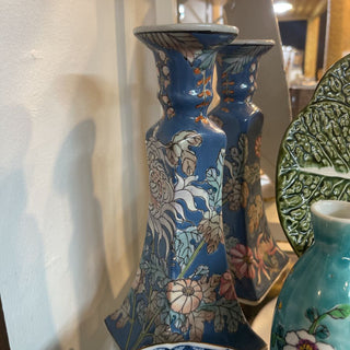 Chinese blue porcelain candleholders