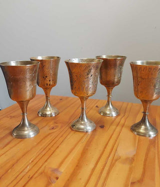 etched brass wine drinking chalice goblet decor from India - FIRM