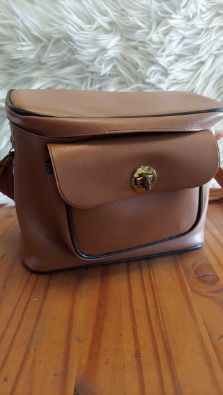 1970s faux leather vinyl accessories and camera bag, open flap top - asis - FIRM (T&M)