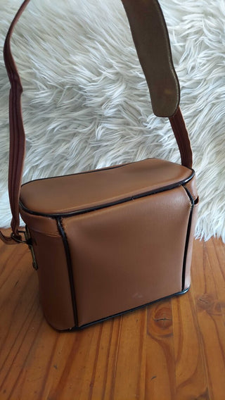 1970s faux leather vinyl accessories and camera bag, open flap top - asis - FIRM (T&M)