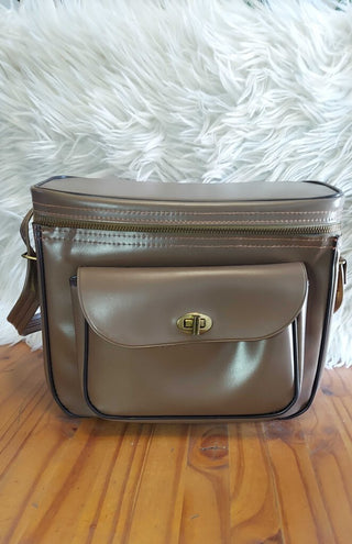 1960s Large vinyl Mocha tone Shoulder Camera Carry Bag FIRM (T&M)