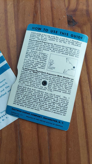 1950's Kodak Indoor Exposure Guide - Vintage Film Flashbulb Lamps Photoflash Calculator FIRM (T&M)