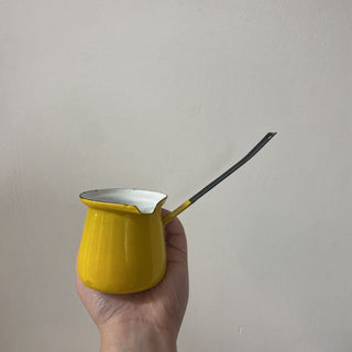 Vintage Enamelware Yellow Turkish Coffee Mini Pot Long Handle Melt Butter Sauce