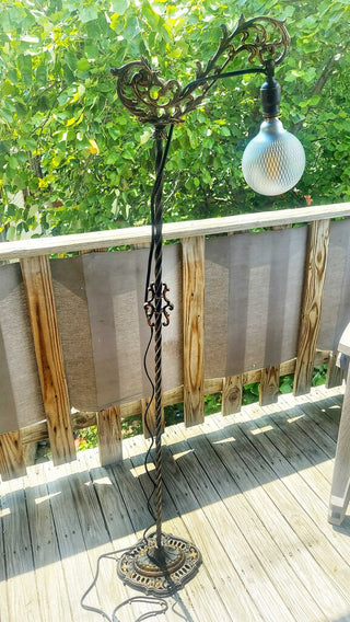 Spanish Revival Art Nouveau Cast Iron bridge floor Lamp, newly rewired (LIGHT BULB SOLD SEPARATELY - IN STORE PICKUP ONLY) (T&M) FIRM