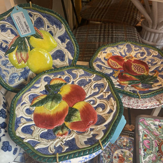 Set of three majolica Fritz & Floyd Florentine fruit plates FIRM