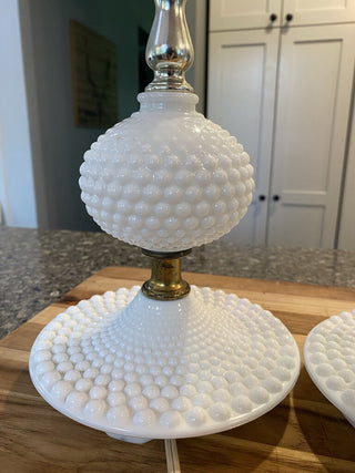 Milk Glass Hobnail Boudoir Lamps, Set of 2