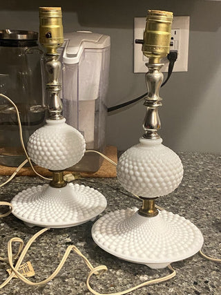 Milk Glass Hobnail Boudoir Lamps, Set of 2