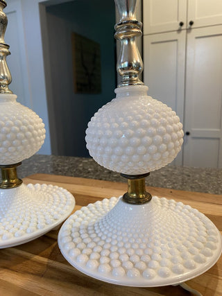 Milk Glass Hobnail Boudoir Lamps, Set of 2