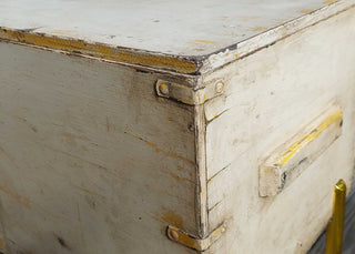 Custom 1930s Military trunk footlocker Chest Storage Coffee Table with Titanium Gold Tone Modern Legs (IN STORE PICKUP ONLY)FIRM