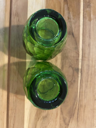 2pc Green Diamond Glass Votives