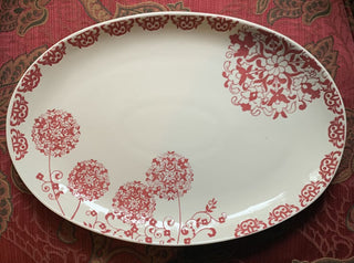 C- ANTHROPOLOGIE RED FLORAL PLATTER | 15.75"W X 11"D X 1.25" H