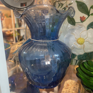 Blue ruffle glass vase