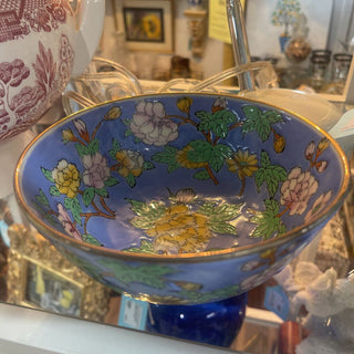 Chinese blue floral longevity enameled bowl