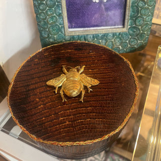 Antique real alligator round trinket box with bee pendant FIRM