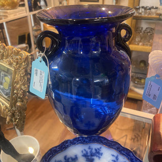 Large cobalt double handle urn vase