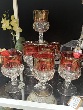 Thumbprint Kings Crown Ruby Goblets Glasses 5.5" tall Set of Set of 9