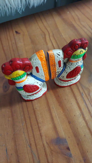 (2pc) Midcentury folk art rooster salt and pepper shakers by fine quality lego japan FIRM (T&M)