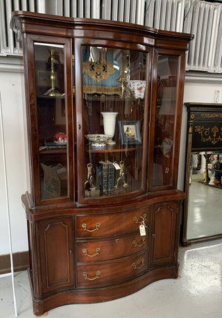 C-VINTAGE BOW FRONT CABINET WITH DRAWERS & GLASS DOORS |70.5'Hx44.5"W x18"D