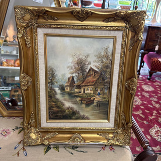 Cottage scene oil painting by Newmeyer