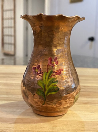 3 1/8" Swiss Copper Vase w/Painted Flowers