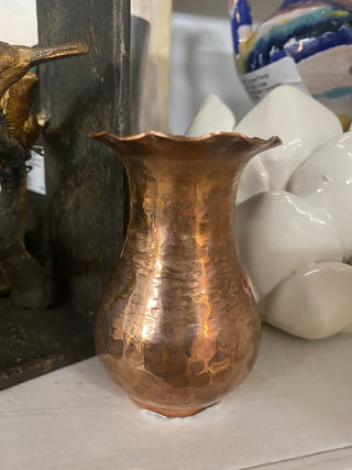 3 1/8" Swiss Copper Vase w/Painted Flowers