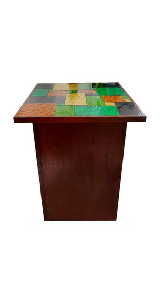 MCM Georges Briard Glass Mosaic End Side Walnut Table with pedestal base FIRM