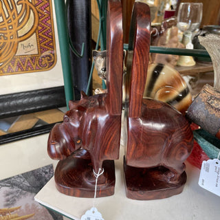 pair hand carved hippo bookends