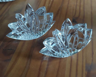 (2) Postmodern Crystal Lotus Flower candlestick holder by Mikasa FIRM