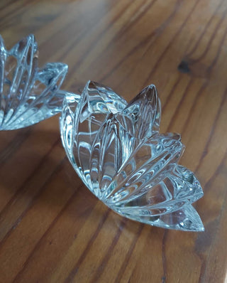 (2) Postmodern Crystal Lotus Flower candlestick holder by Mikasa FIRM